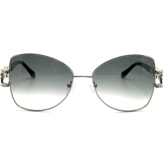 Pier Martino Silver Metal Butterfly Sunglasses Black temples/inset crystals